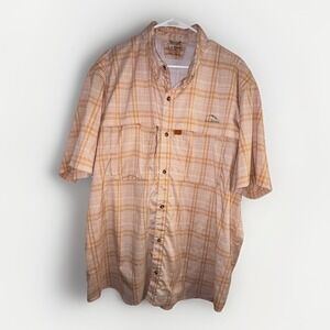 L.L Bean Mens Orange Plaid Fishing Short Sleeve‎ Button Down Vented Shirt XXLT